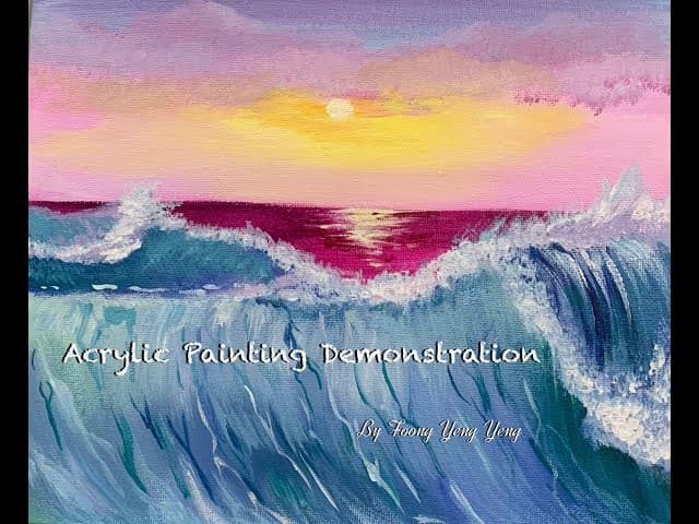 A paintbrush touching a canvas with colorful paint strokes